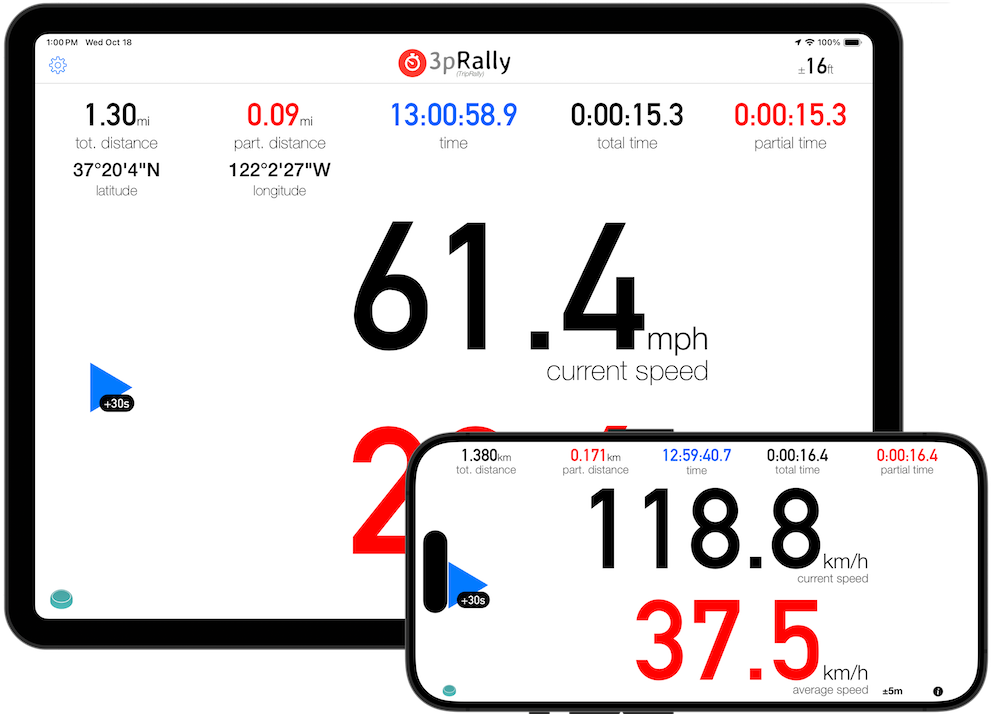 Tripmaster App for iPhone and iPad for TSD Rally - Time Distance Speed