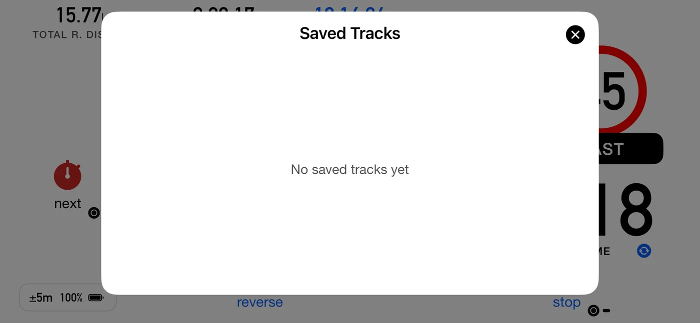 The same list before anything has been recorded, reading "No saved tracks yet".
